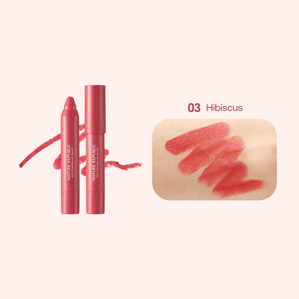 Nature Republic By Flower Eco Crayon Lip Velvet 03 Hibiscus – Ruj Creion Velvet, 5 g | K-beauty