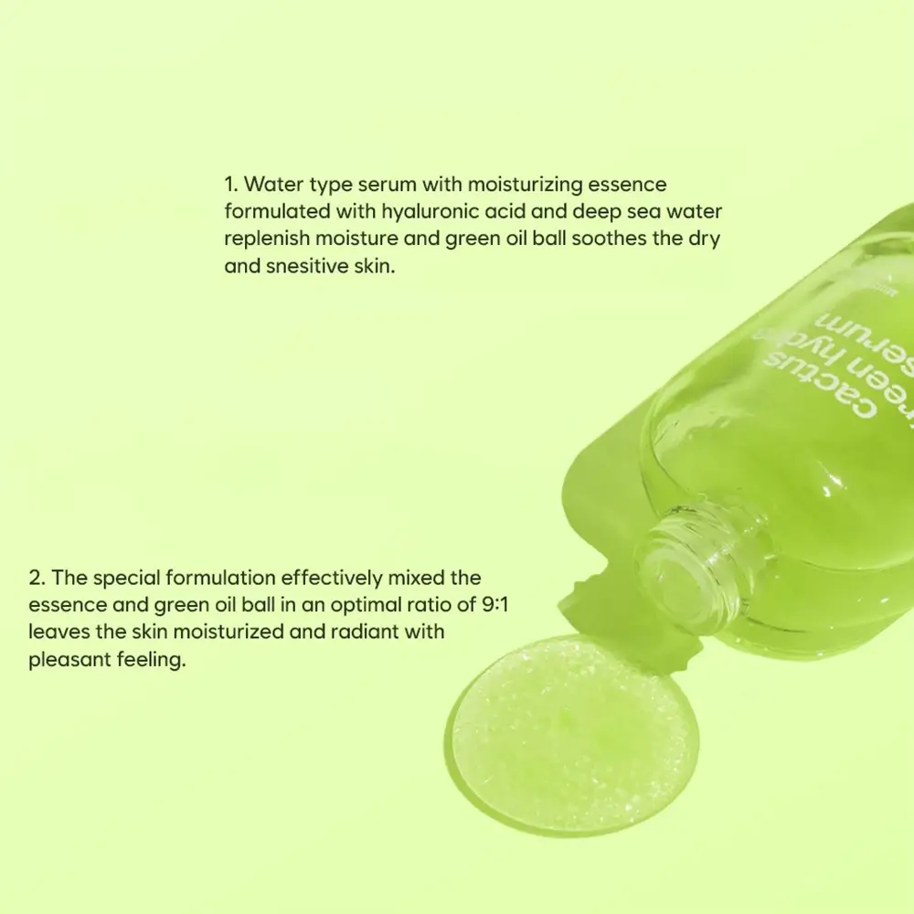 YADAH Cactus Green Hydra Ser hidratant pentru fata - Calmare si hidratare intensa, 30 ml