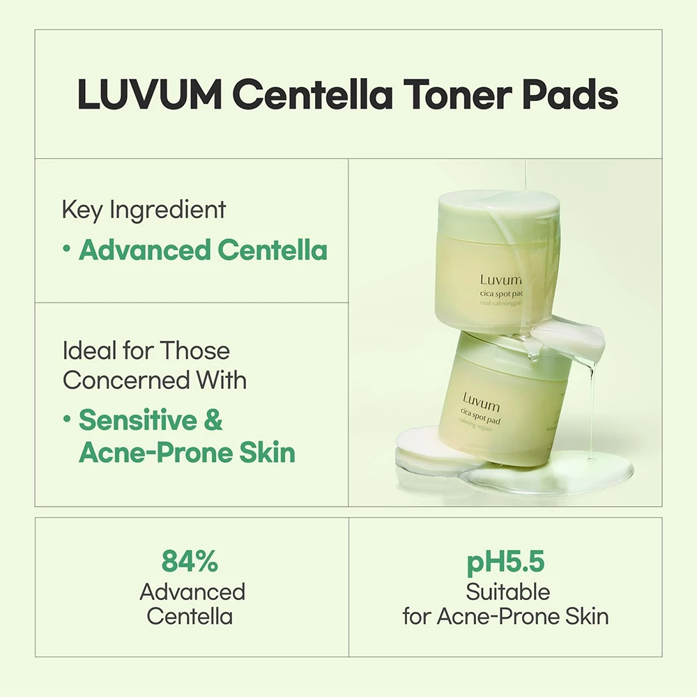 LUVUM Calming Repair Cica Spot Pad toner - calmare si refacere si hidratare, 60 buc