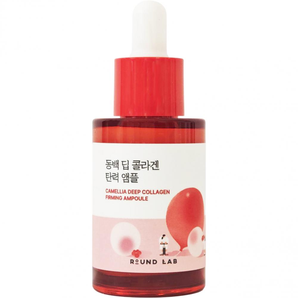 ROUND LAB Camellia Deep Collagen Firming Ampoule 30 ml - Ser de fata formulat cu colagen hidrolizat si niacinamida, care contribuie la hidratarea pielii si la uniformizarea nuantei pielii