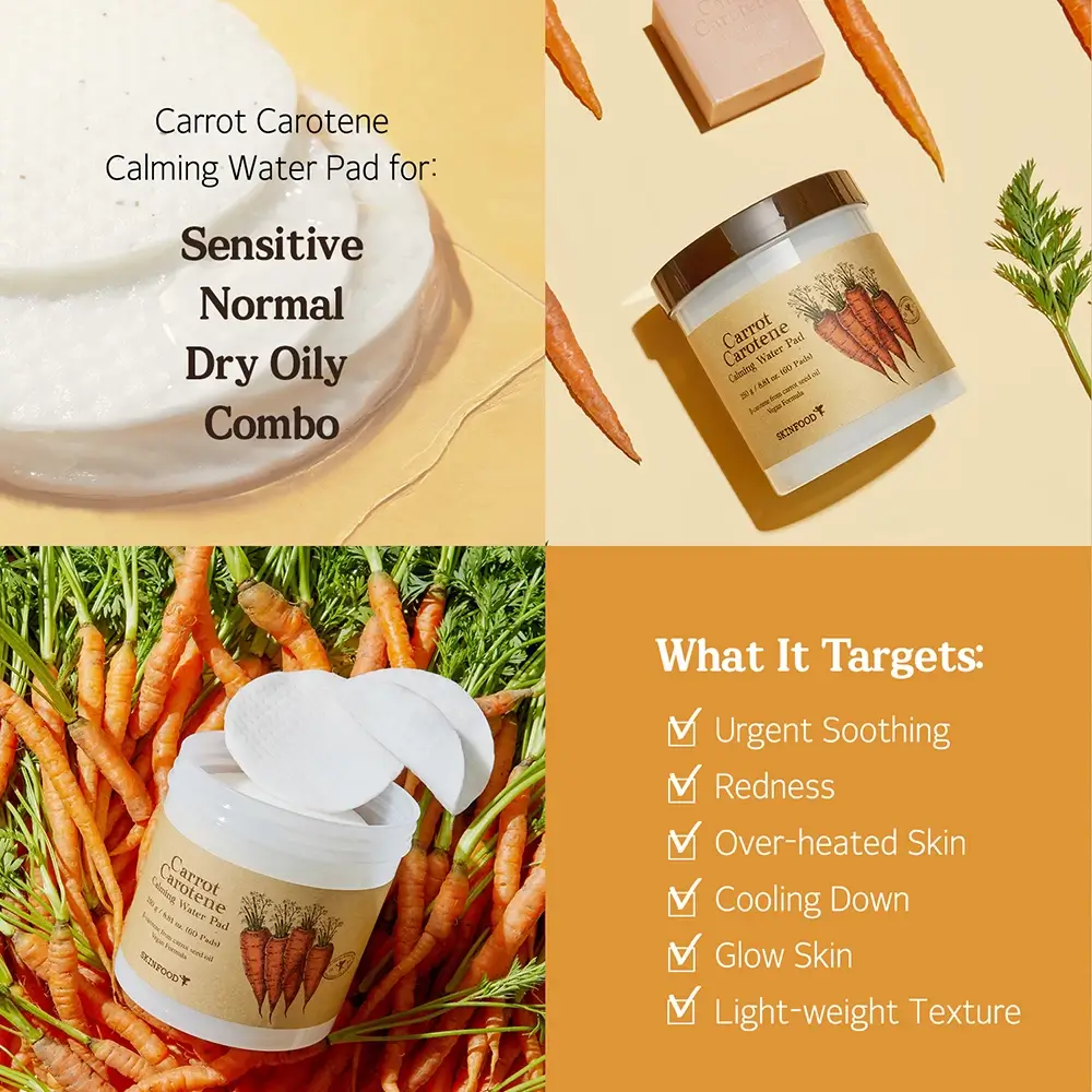 Carrot Carotene Calming Water Pad Dischete calmante cu extract de morcov 60 buc