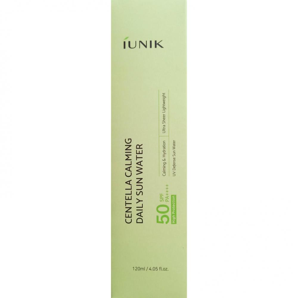 IUNIK Centella Calming Daily Sun Water SPF50 PA++++, 120 ml - Toner de fata formulat cu Centella Asiatica si pantenol, care contribuie la protejarea pielii impotriva razelor UVA si UVB si la metinerea nivelului optim de hidratare