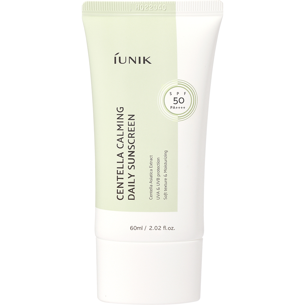 IUNIK Centella Calming Daily Sunscreen 60 ml - crema de fata formulata cu extract de Centella Asiatica si beta-glucan, care contribuie la calmarea pielii sensibile si la atenuarea ridurilor, Daily