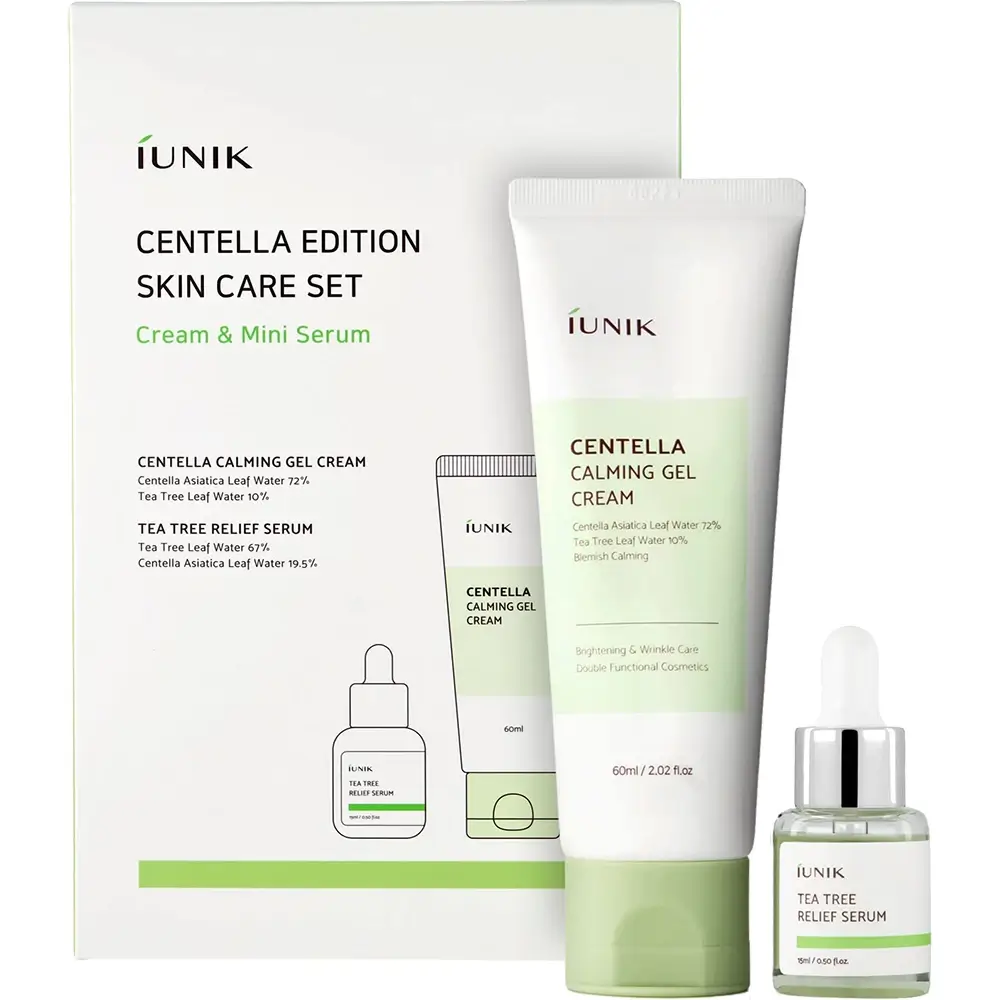 IUNIK Centella Edition Set Ingrijire pentru Fata - Calmare, Hidratare si Regenerare cu Centella si Arbore de Ceai, 50ml + mini ser