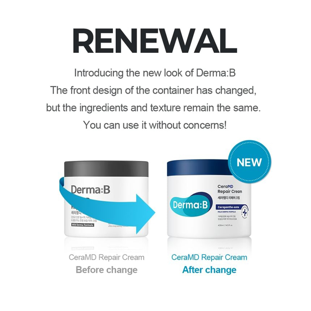 DERMA:B CeraMD Repair Cream - crema de corp formulata cu agenti hidratanti si ingrediente calmante, care contribuie la calmarea senzatiei de disconfort si mancarime si la mentinerea confortului cutanat - 430 ml