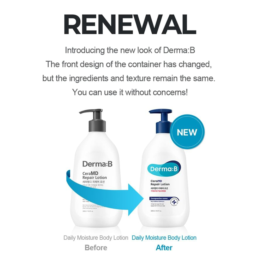 DERMA:B CeraMD Repair Lotion - lotiune de corp formulata cu agenti hidratanti si ingrediente calmante, care contribuie la hidratarea pielii si la metinerea confortului cutanat - 400 ml