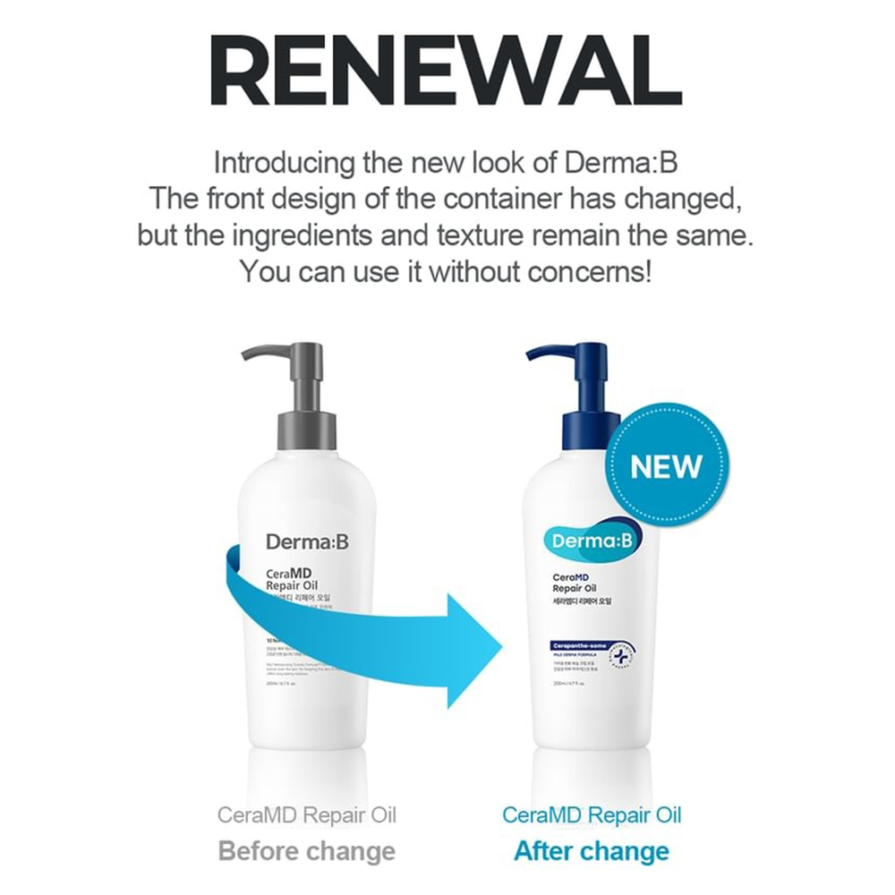 DERMA:B CeraMD Repair  Oil - ulei de corp formulat cu acizi grasi esentiali si vitamine, care contribuie la refacerea barierei de protectie a pielii si la hidratarea intensa - 200 ml