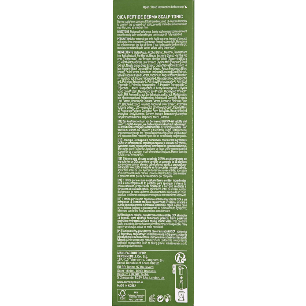 SOME BY MI Cica Peptide Derma Scalp Tonic 150 ml - Tonic fara clatire formulat cu Centella Asiatica si biotina, care contribuie la hidratarea si la mentinerea confortului scalpului sensibil