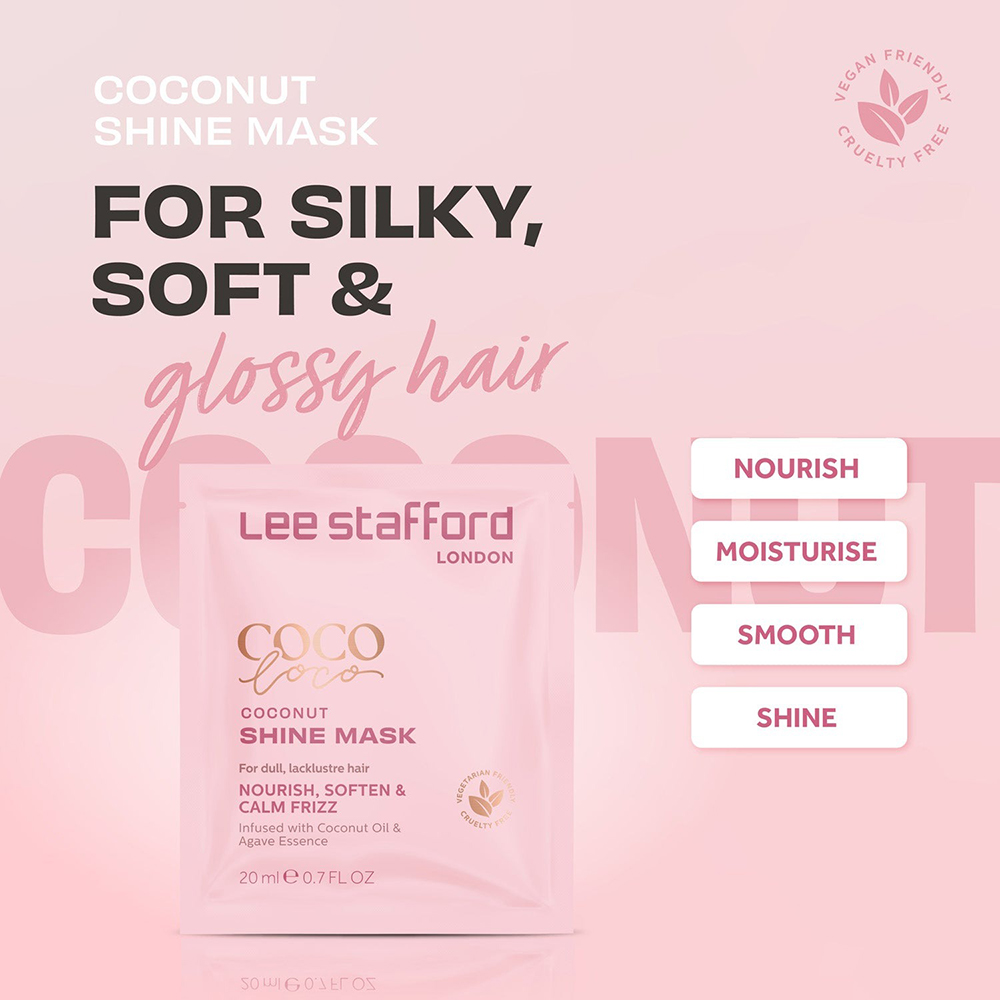 Lee Stafford Coco Loco Coconut Shine Mask – Mască de Păr cu Ulei de Cocos, 20 ml | Hidratare și Strălucire