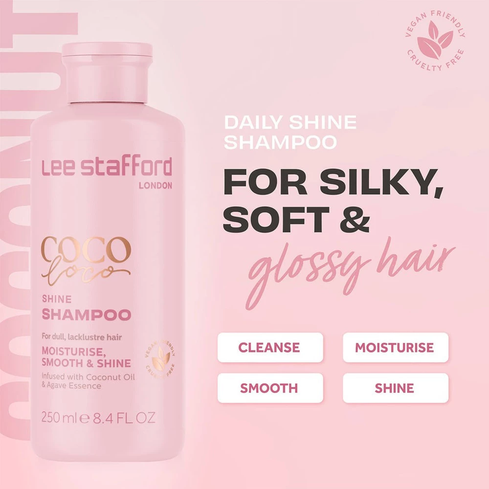 Lee Stafford Coco Loco Shine Sampon pentru par uscat Tropical - Hidratare si stralucire intensa, 250 ml