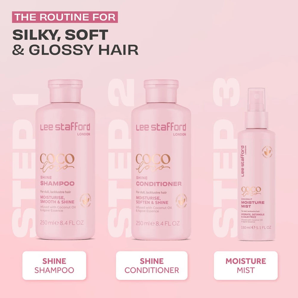 Lee Stafford Coco Loco Shine Sampon pentru par uscat Tropical - Hidratare si stralucire intensa, 250 ml