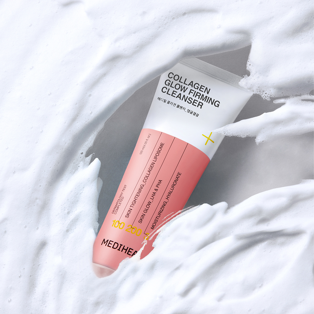 MEDIHEAL Collagen Cleanser Glow Firming, 120 ml - Spuma de curatare formulata cu colagen si acid hialuronic, care contribuie la indepartarea impuritatilor si reziduurilor acumulate la nivelul porilor si la mentinerea hidratarii si a confortului pielii dupa curatare