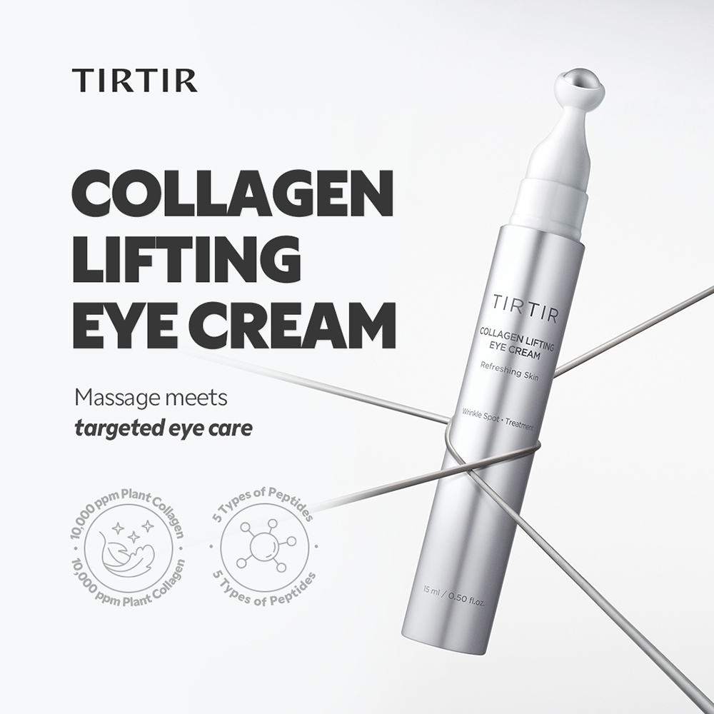 TIRTIR Collagen Lifting Eye Cream - crema de ochi formulata cu colagen vegetal si adenozina, care contribuie la calmarea pielii si la mentinerea confortului cutanat - 15 ml