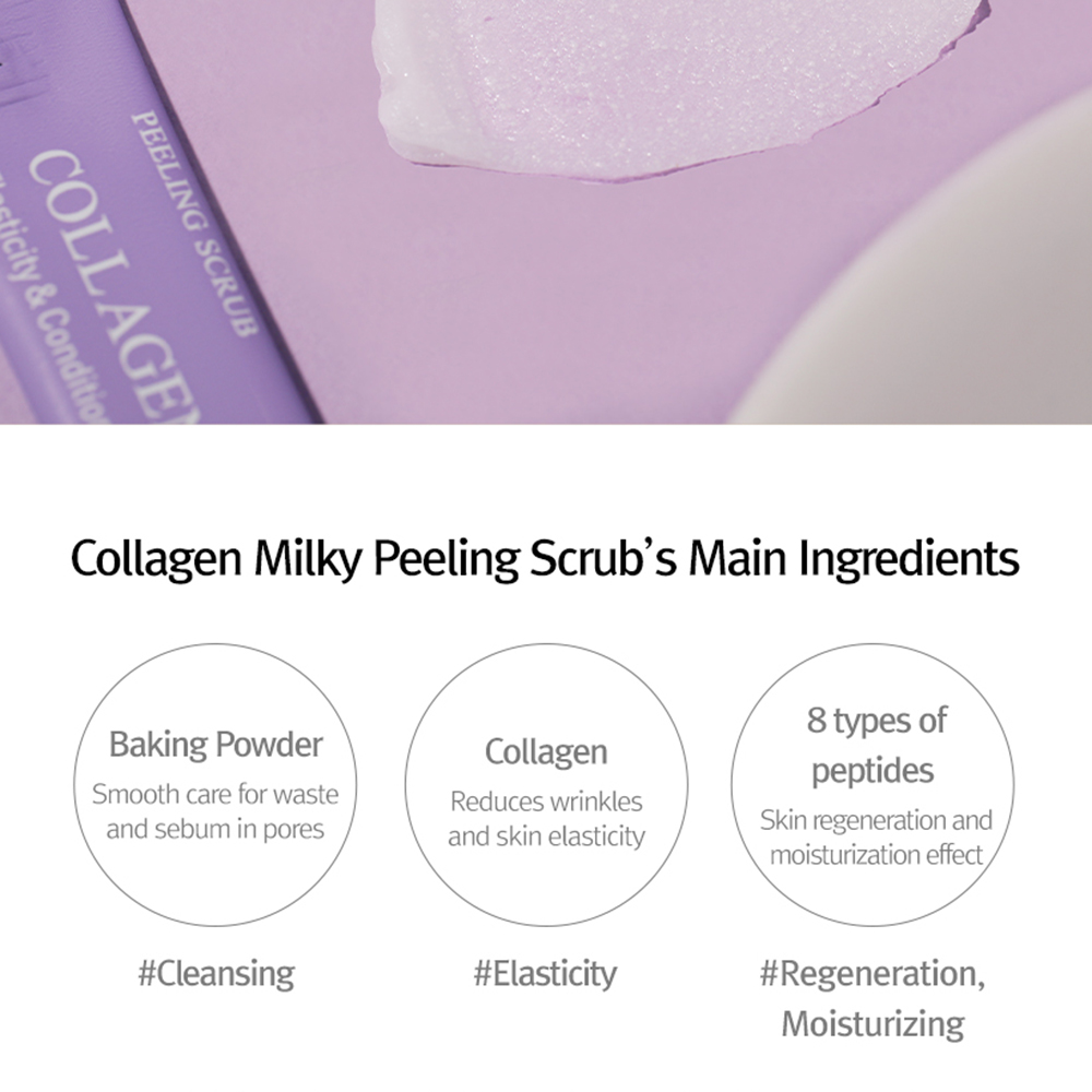 Mizon Collagen Milky Peeling Scrub - Exfoliant facial hidratant cu colagen și peptide - 40 buc x 5g