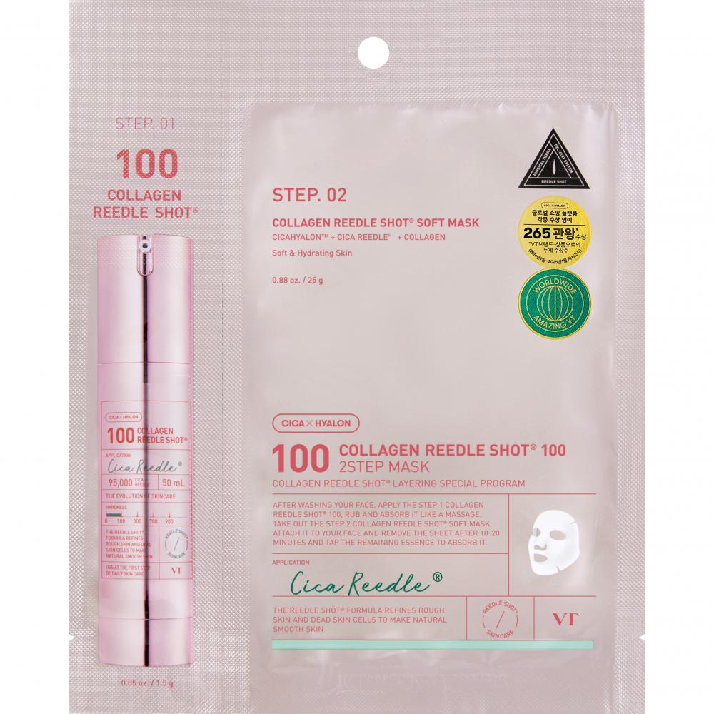 VT COSMETICS Collagen Reedle Shot 100 2 step Sheet Mask masca de fata - hidratare si calmare, 25 gr