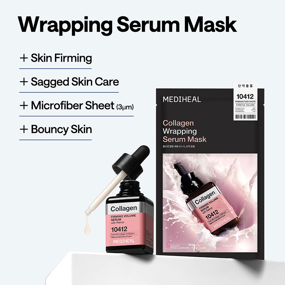 MEDIHEAL Collagen Wrapping Serum Mask Firming Volume 25 ml - Masca de fata formulata cu colagen si retinol, care contribuie la imbunatatirea fermitatii pielii si la mentinerea hidratarii