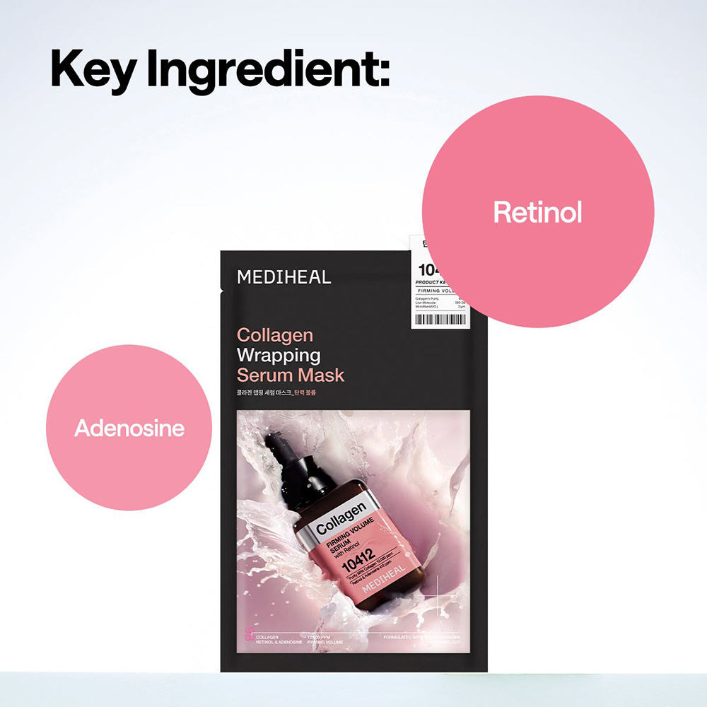 MEDIHEAL Collagen Wrapping Serum Mask Firming Volume 25 ml - Masca de fata formulata cu colagen si retinol, care contribuie la imbunatatirea fermitatii pielii si la mentinerea hidratarii