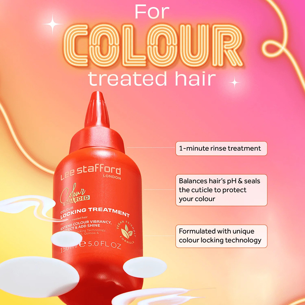 LEE STAFFORD Colour Guarded Colour Locking Treatment, 150 ml - ser de par formulat cu extract de floarea-soarelui si quinoa, care contribuie la protejarea intensitatii culorii si la mentinerea stralucirii parului vopsit