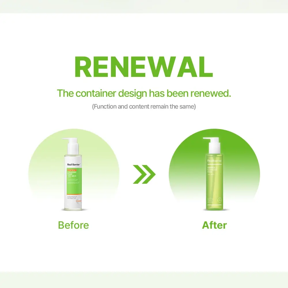 Real Barrier Control-T Renewal Spuma de Curatare pentru Ten Gras - Curatare Blanda si Calmare Ten Acneic, 200 ml