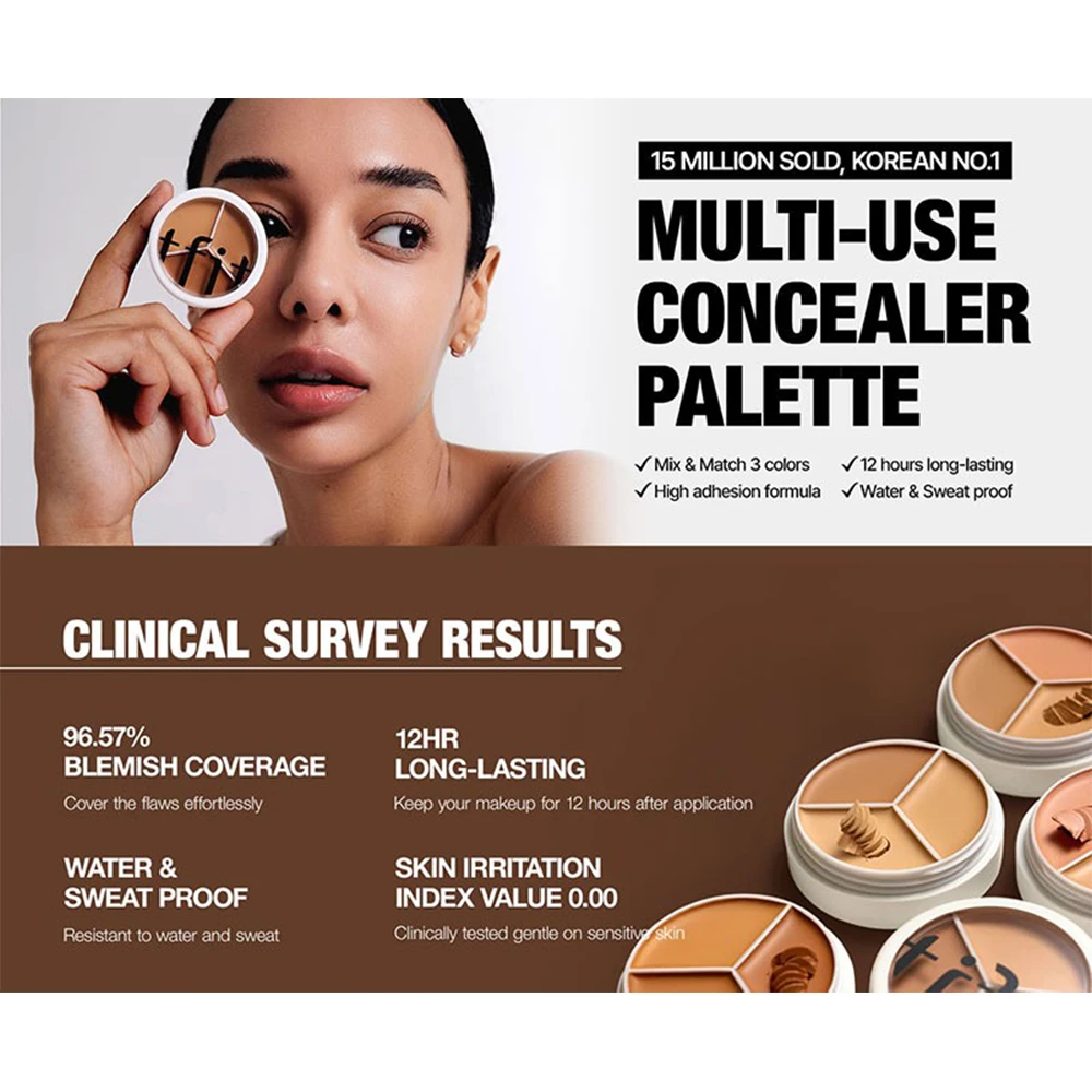 TFIT Cover Up Pro Concealer Paleta Corectoare #02 Warm - Acoperire Completa, Rezistenta si Hidratare cu Acid Hialuronic, 15g