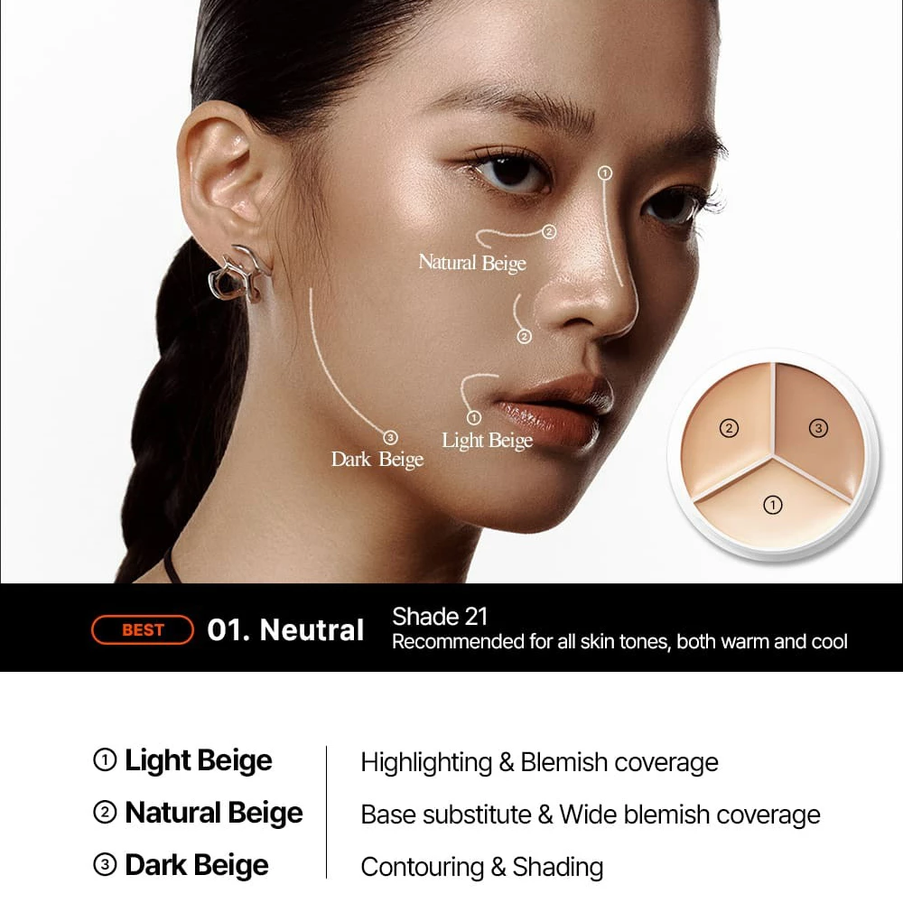 TFIT Cover Up Pro Concealer Paleta Corectoare #01 Neutral - Acoperire Profesionala, Rezistenta si Iluminare, 15g