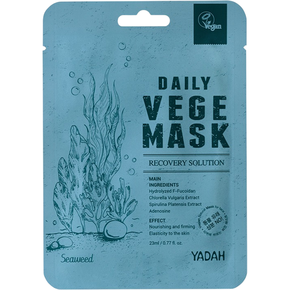 Yadah Daily Vege Seaweed – Mască de față cu alge marine pentru hidratare și fermitate 23 ml