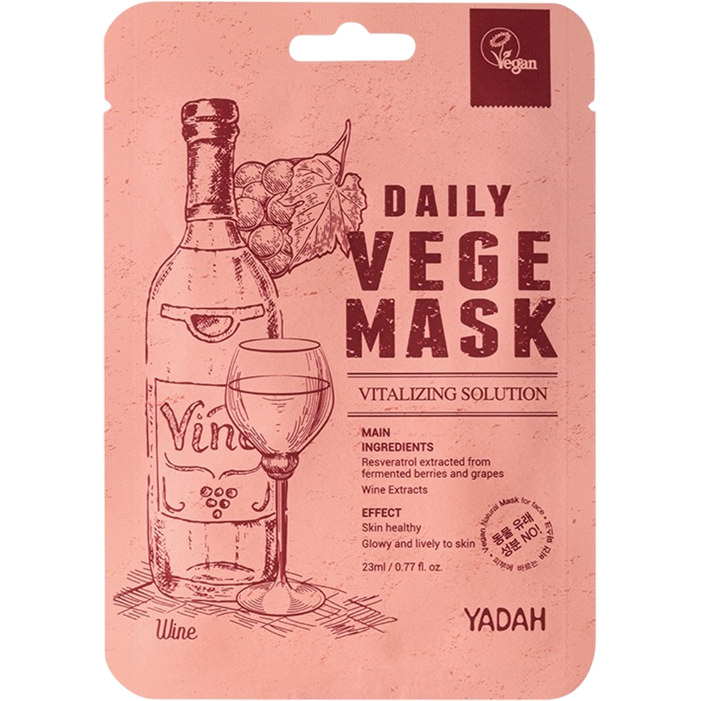 Yadah Daily Vege Wine – Mască facială antioxidantă cu extract fermentat de struguri și resveratrol 23 ml