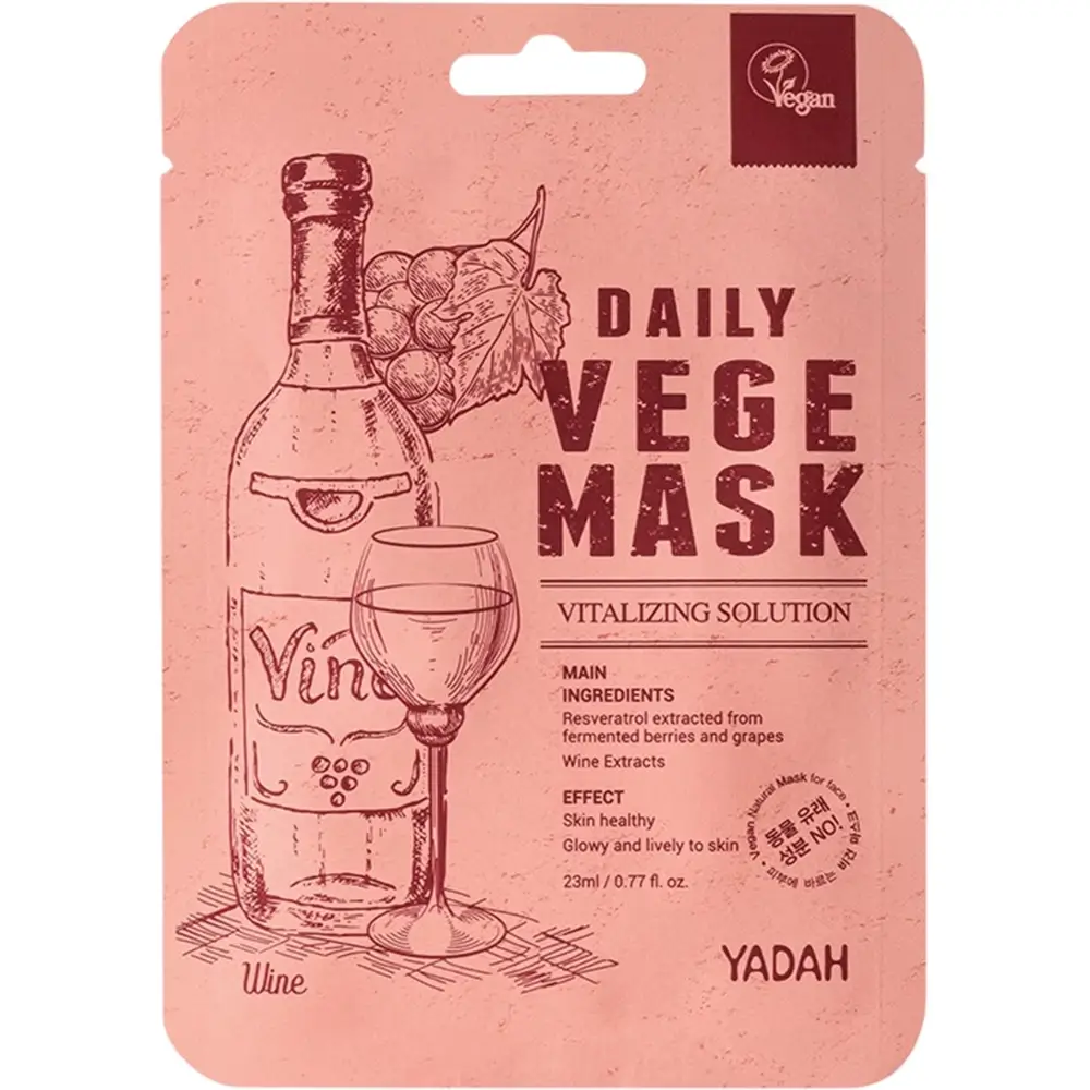 YADAH Daily Vege Masca de Fata Wine - Antioxidanta si Revitalizare pentru Ten Luminos, 23 ml
