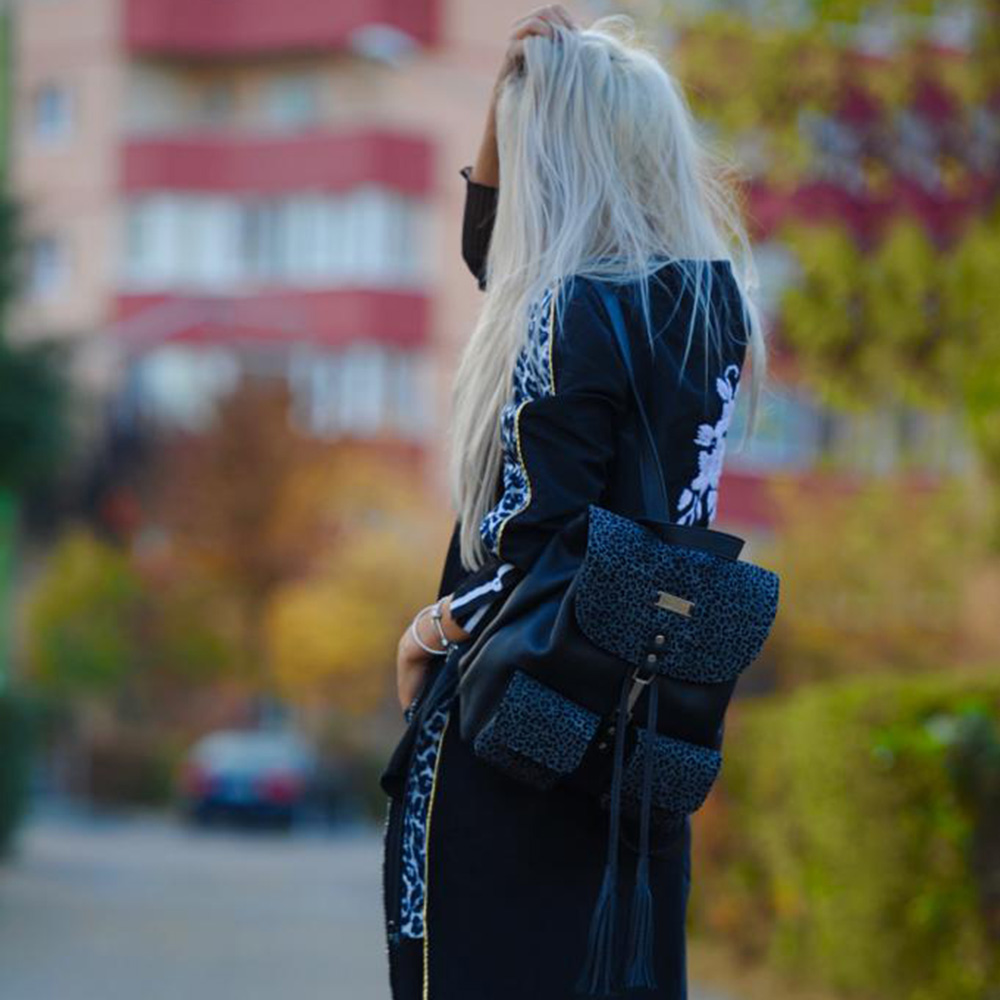 Dark Grey Animal Print Limited Edition Leather Backpack
