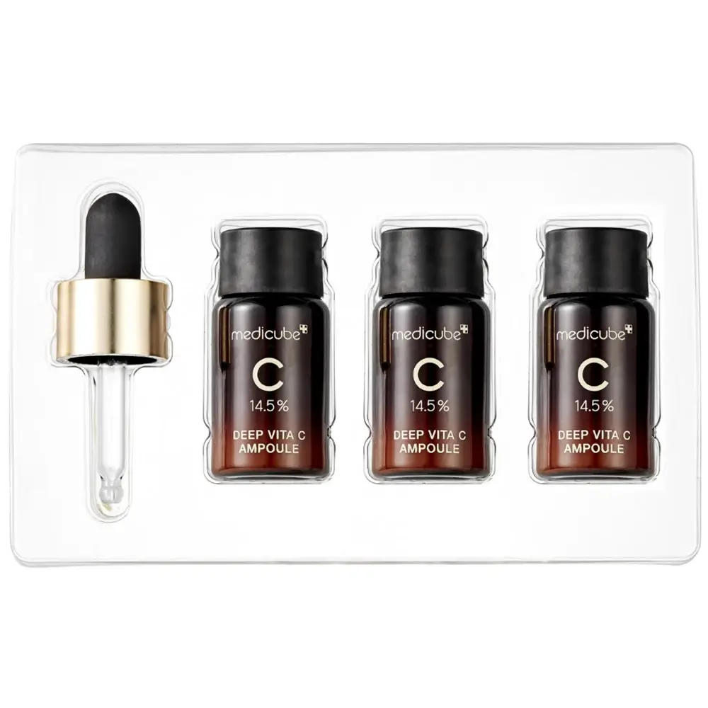 MEDICUBE Deep Vita C Ampoule 2.0 Ser pentru fata Fermitate si Iluminare - Vitamina C pura pentru luminozitate si fermitate, 3x10ml