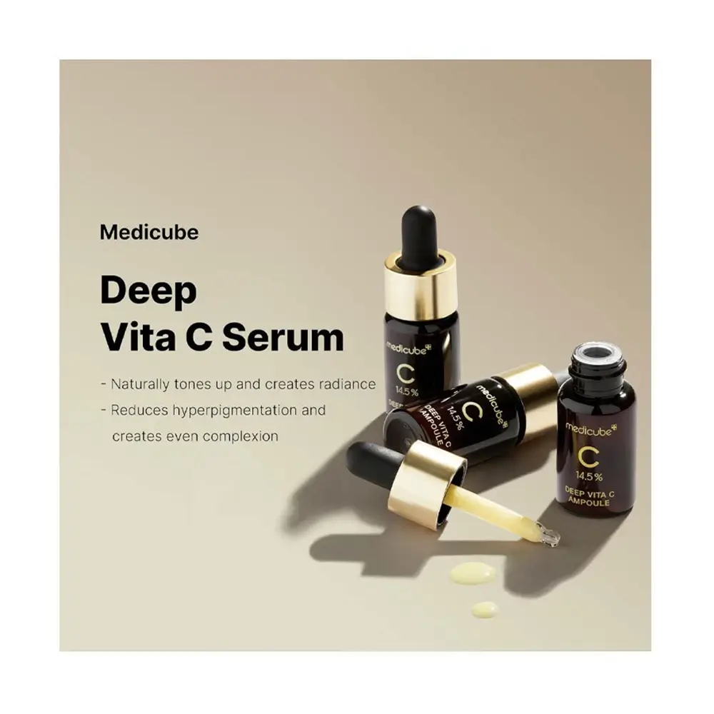 MEDICUBE Deep Vita C Ampoule 2.0 Ser pentru fata Fermitate si Iluminare - Vitamina C pura pentru luminozitate si fermitate, 3x10ml
