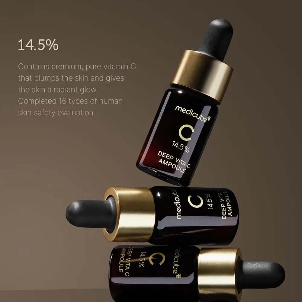 MEDICUBE Deep Vita C Ampoule 2.0 Ser pentru fata Fermitate si Iluminare - Vitamina C pura pentru luminozitate si fermitate, 3x10ml