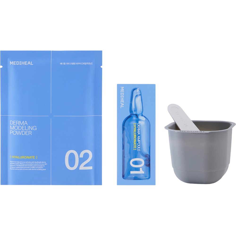 MEDIHEAL Derma Modeling Pack Hyaluronate Moisture - masca de fata formulata cu acid hialuronic si pantenol, care contribuie la hidratarea pielii si la metinerea apei in piele - 28 gr + 2 ml
