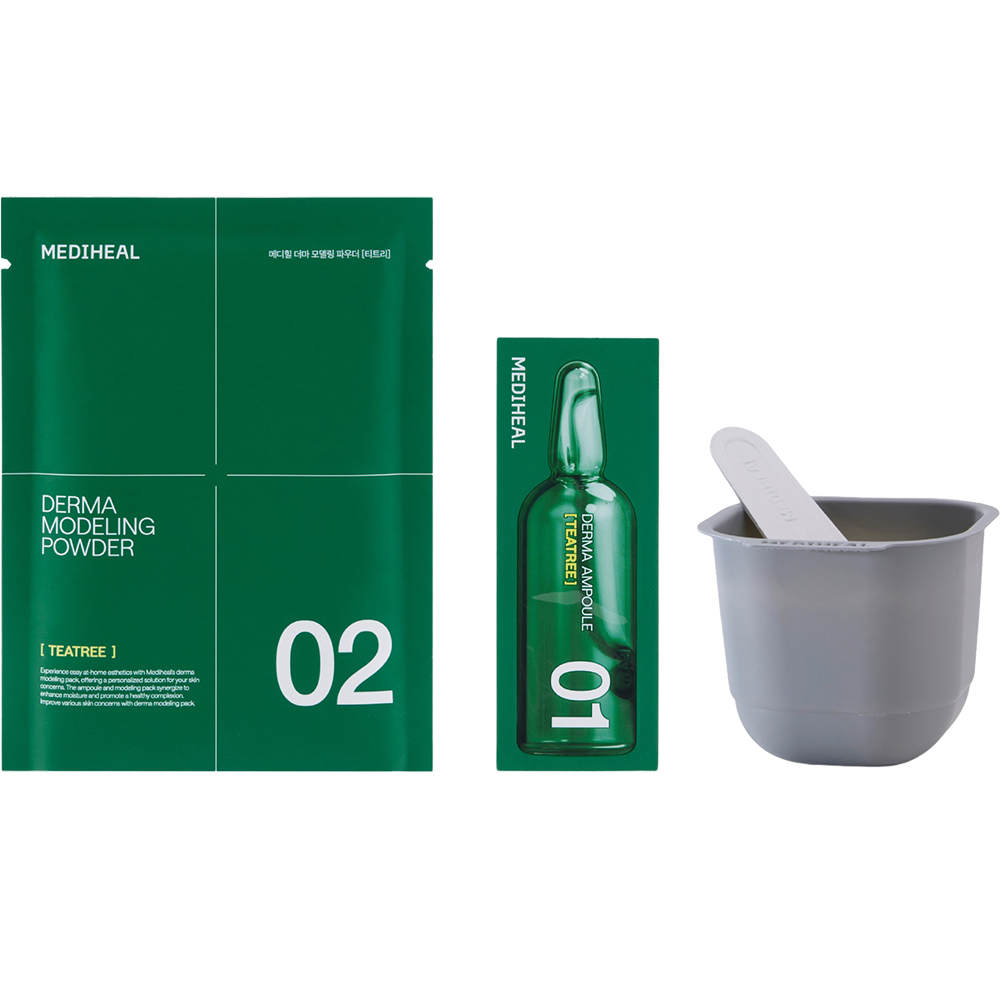 MEDIHEAL Derma Modeling Pack Teatree Calming - masca de fata formulata cu Tea Tree si panthenol, care contribuie la calmarea pielii si la echilibrarea excesului de sebum - 28 gr + 2 ml