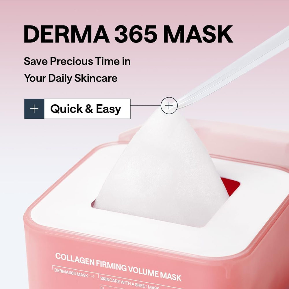 MEDIHEAL Derma365 Mask Collagen Firming Volume 350 ml - Set 30 de masti de fata formulat cu colagen si retinol, care contribuie la ingrijirea pielii cu fermitate redusa si la metinerea hidratarii