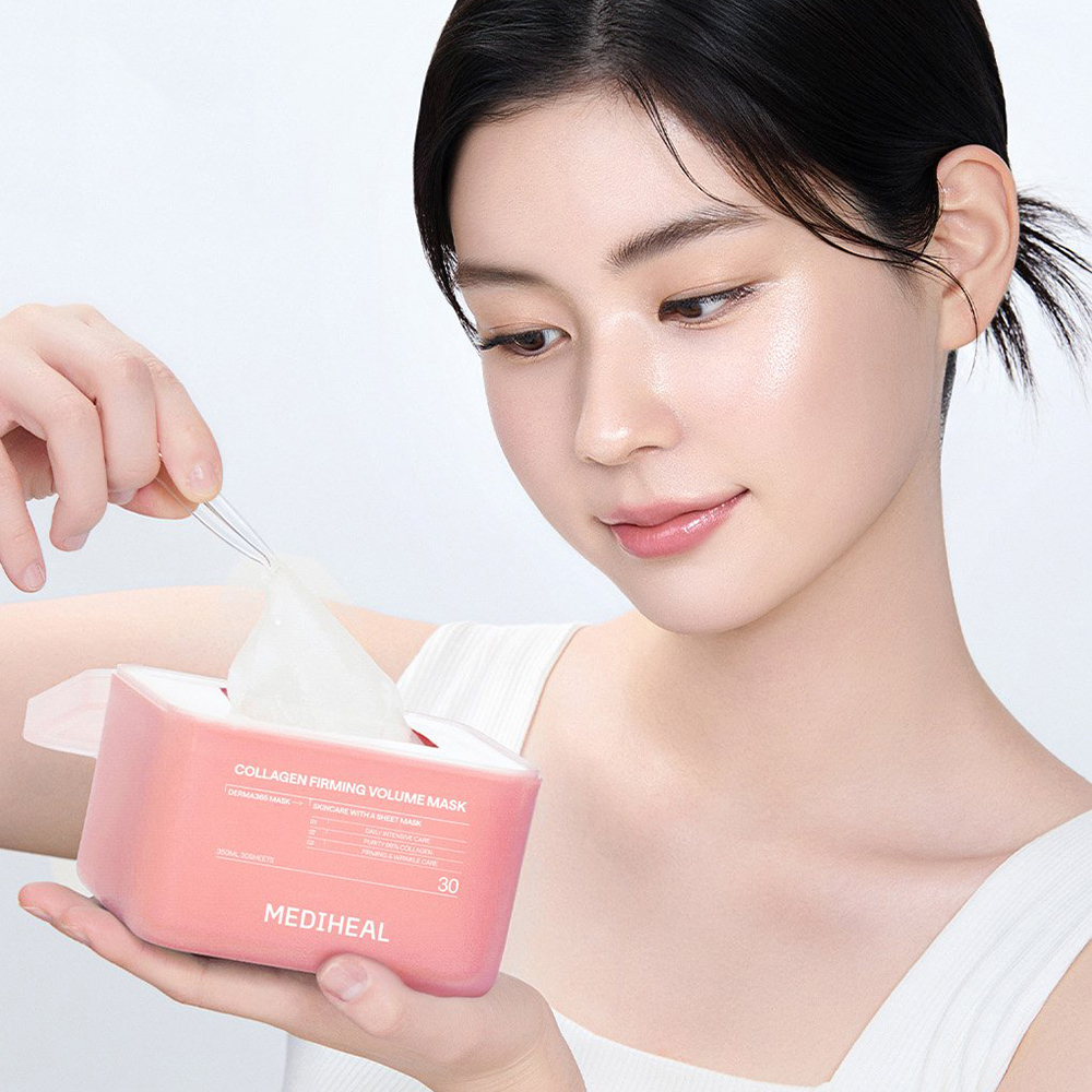 MEDIHEAL Derma365 Mask Collagen Firming Volume 350 ml - Set 30 de masti de fata formulat cu colagen si retinol, care contribuie la ingrijirea pielii cu fermitate redusa si la metinerea hidratarii