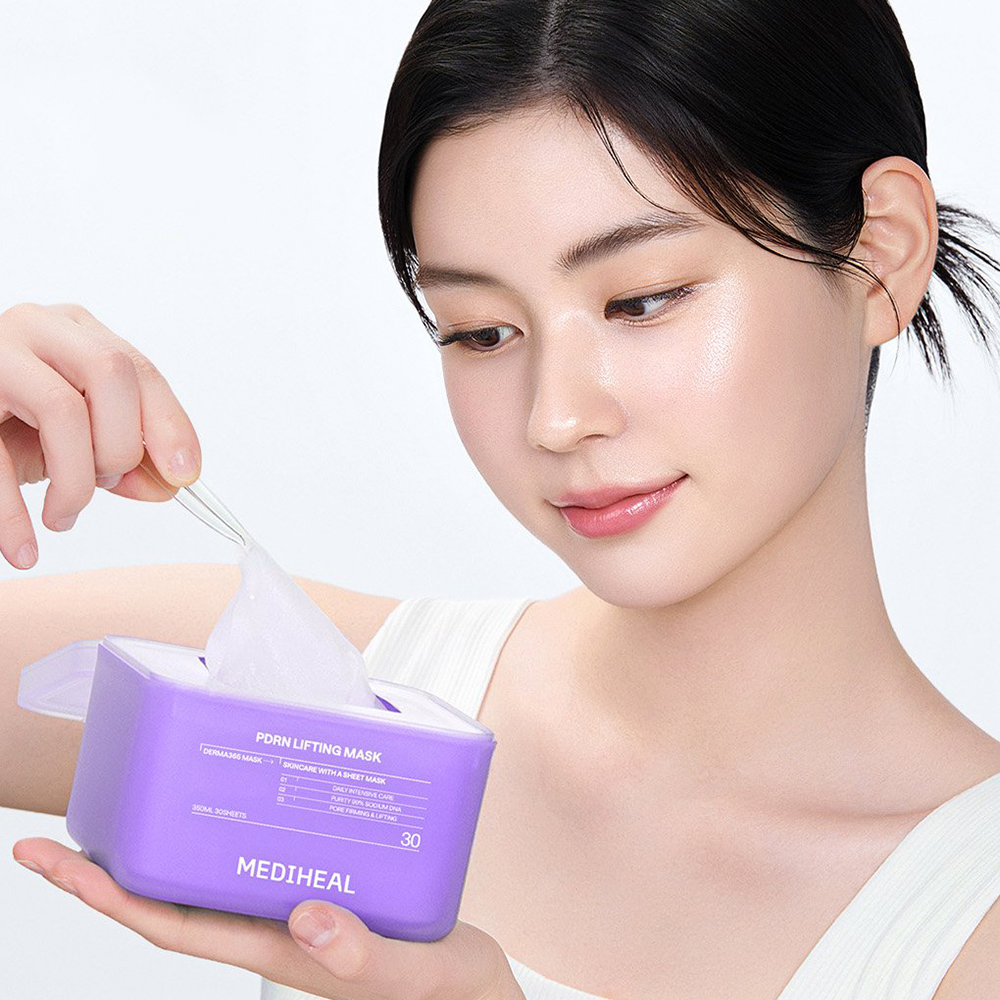 MEDIHEAL Derma365 Mask PDRN Lifting, 350 ml - Set 30 de masti de fata formulat cu squalan si acid hialuronic, care contribuie la fermitatea pielii, diminuarea aspectului porilor si la mentinerea hidratarii