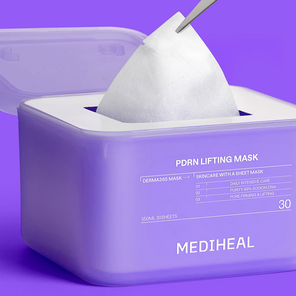 MEDIHEAL Derma365 Mask PDRN Lifting, 350 ml - Set 30 de masti de fata formulat cu squalan si acid hialuronic, care contribuie la fermitatea pielii, diminuarea aspectului porilor si la mentinerea hidratarii