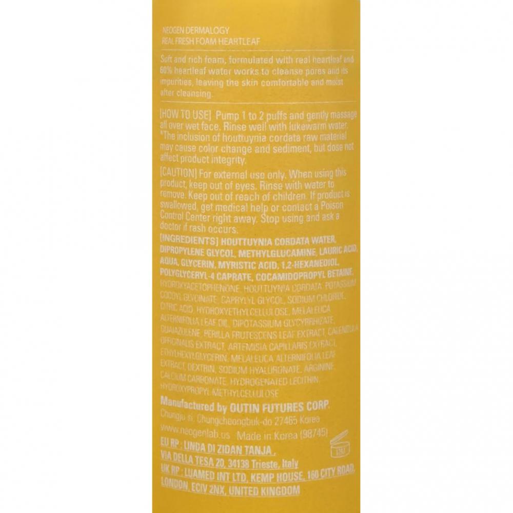NEOGEN Dermalogy  Real Fresh Foam Heartleaf, 160 gr - Spuma de curatare formulata cu apa de Heartleaf si arbore de ceai, care contribuie la indepartarea impuritatilor, a excesului de sebum si a reziduurilor acumulate la nivelul pielii si al porilor