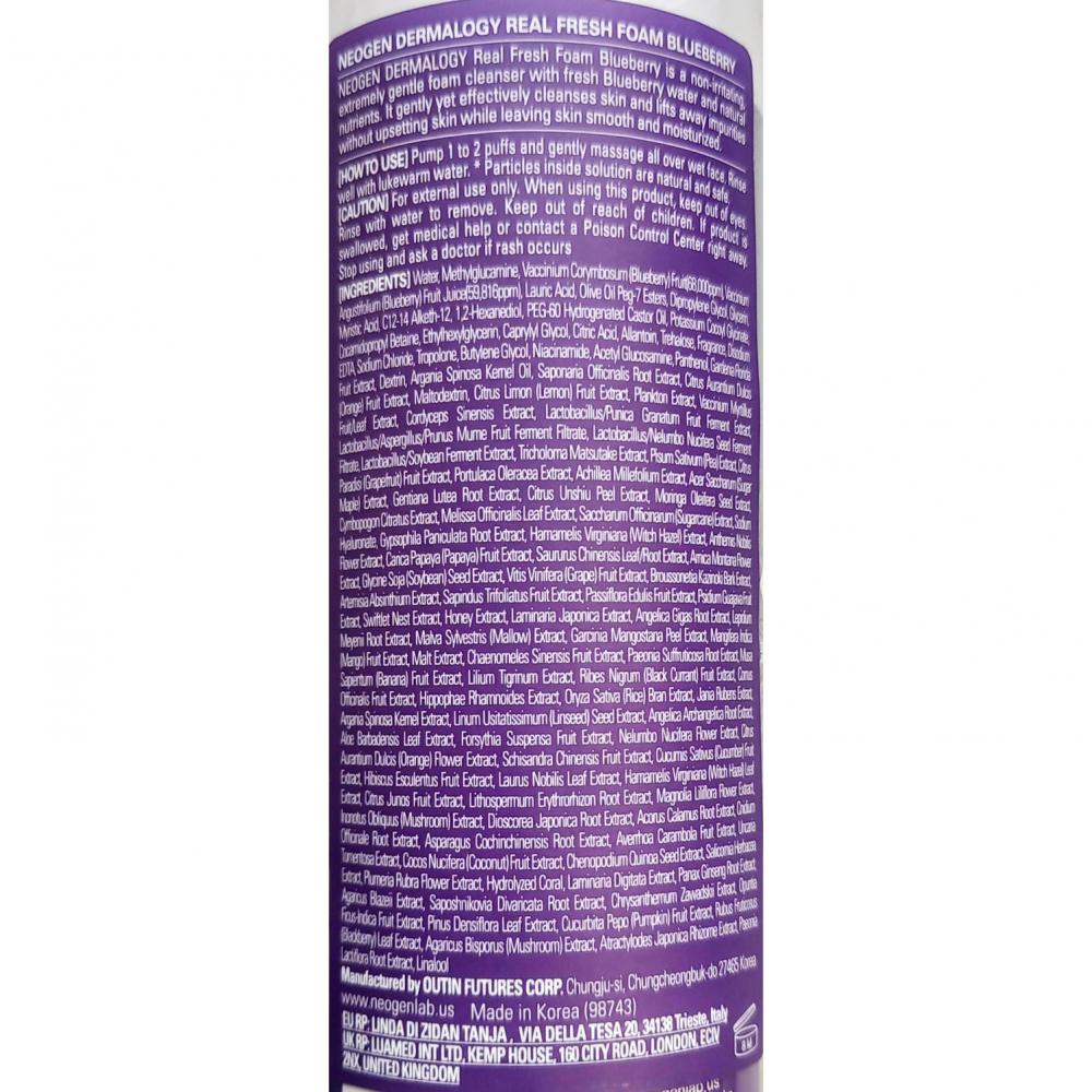 NEOGEN Dermalogy Real Fresh Foam, 160 gr - Spuma de curatare formulata cu apa de afine si extract de seminte de moringa, care contribuie la indepartarea impuritatilor si la mentinerea confortului cutanat