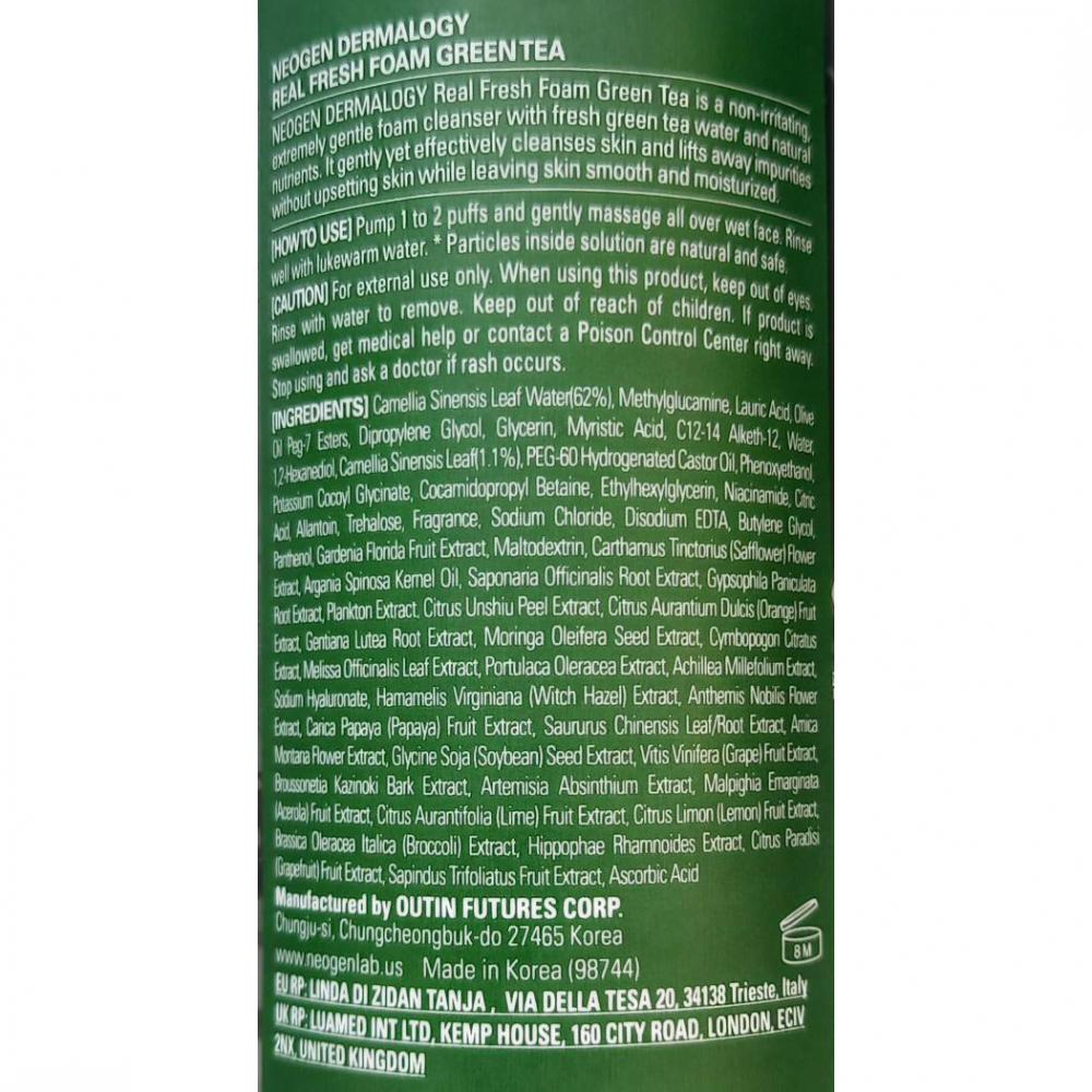 NEOGEN Dermalogy Real Fresh Foam, 160 gr - Spuma de curatare formulata cu extract de ceai verde fermentat, potrivita pentru pielea grasa, mixta sau cu tendinte acneice, care contribuie la indepartarea impuritatilor de pe piele si la mentinerea uleiurilor naturale ale pielii