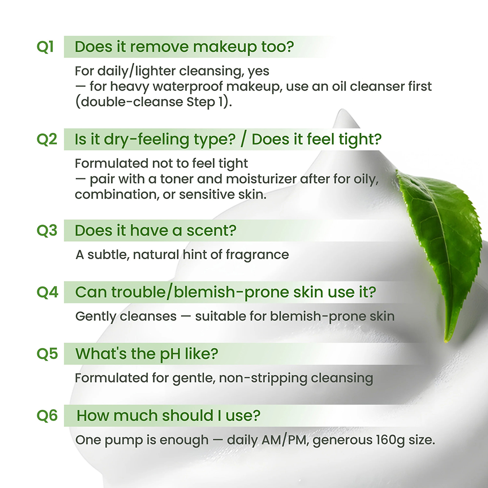 NEOGEN Dermalogy Real Fresh Foam, 160 gr - Spuma de curatare formulata cu extract de ceai verde fermentat, potrivita pentru pielea grasa, mixta sau cu tendinte acneice, care contribuie la indepartarea impuritatilor de pe piele si la mentinerea uleiurilor naturale ale pielii
