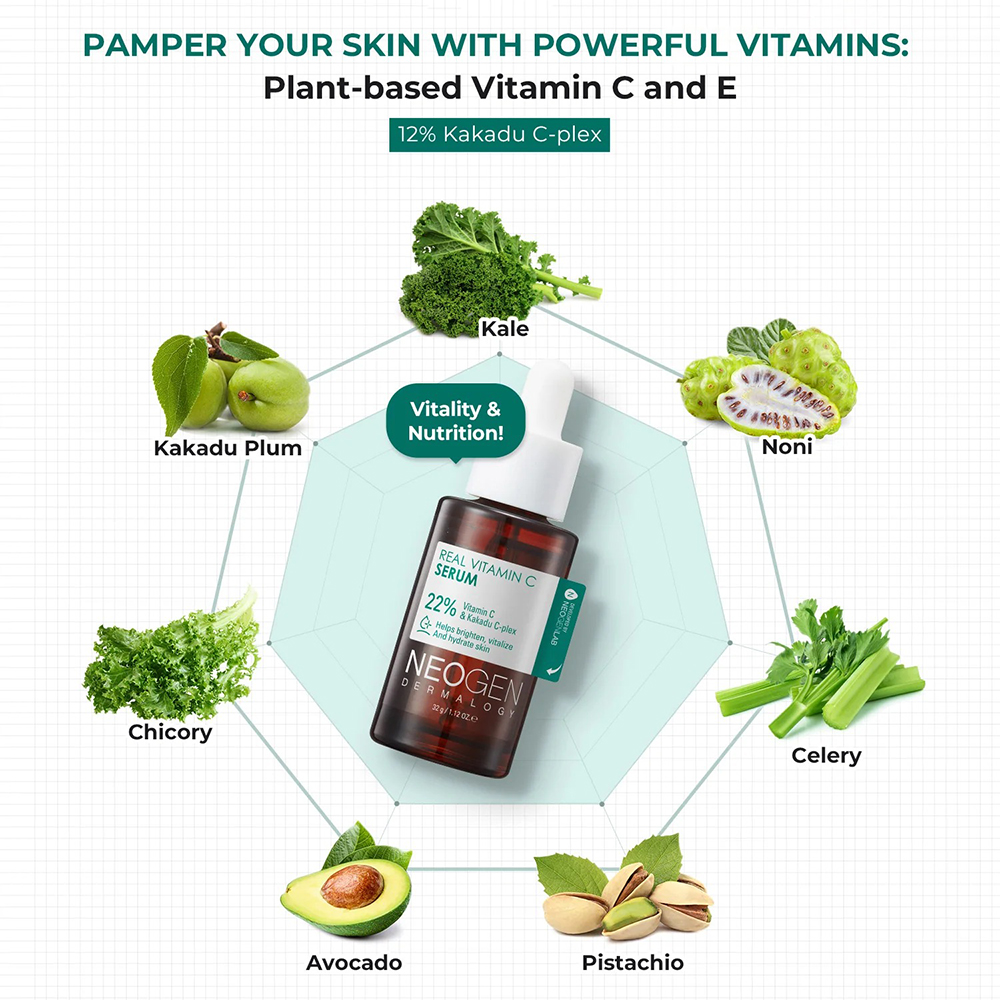 NEOGEN Dermalogy  Real Vitamin C Serum, 32 gr - Ser de fata formulat cu Sodium Ascorbyl Phosphate si niacinamida, care contribuie la luminozitate, uniformizarea aspectului tenului si la mentinerea hidratarii pielii