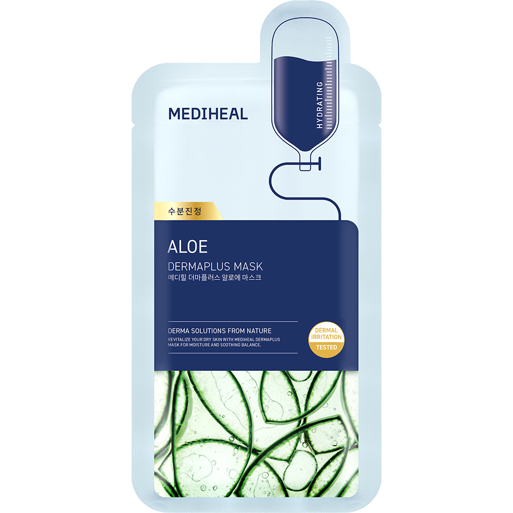 MEDIHEAL Dermaplus Aloe Sheet Mask - masca de fata tip servetel formulata cu aloe vera si pantenol, care contribuie la calmarea pielii si la metinerea echilibrului de hidratare - 22 ml