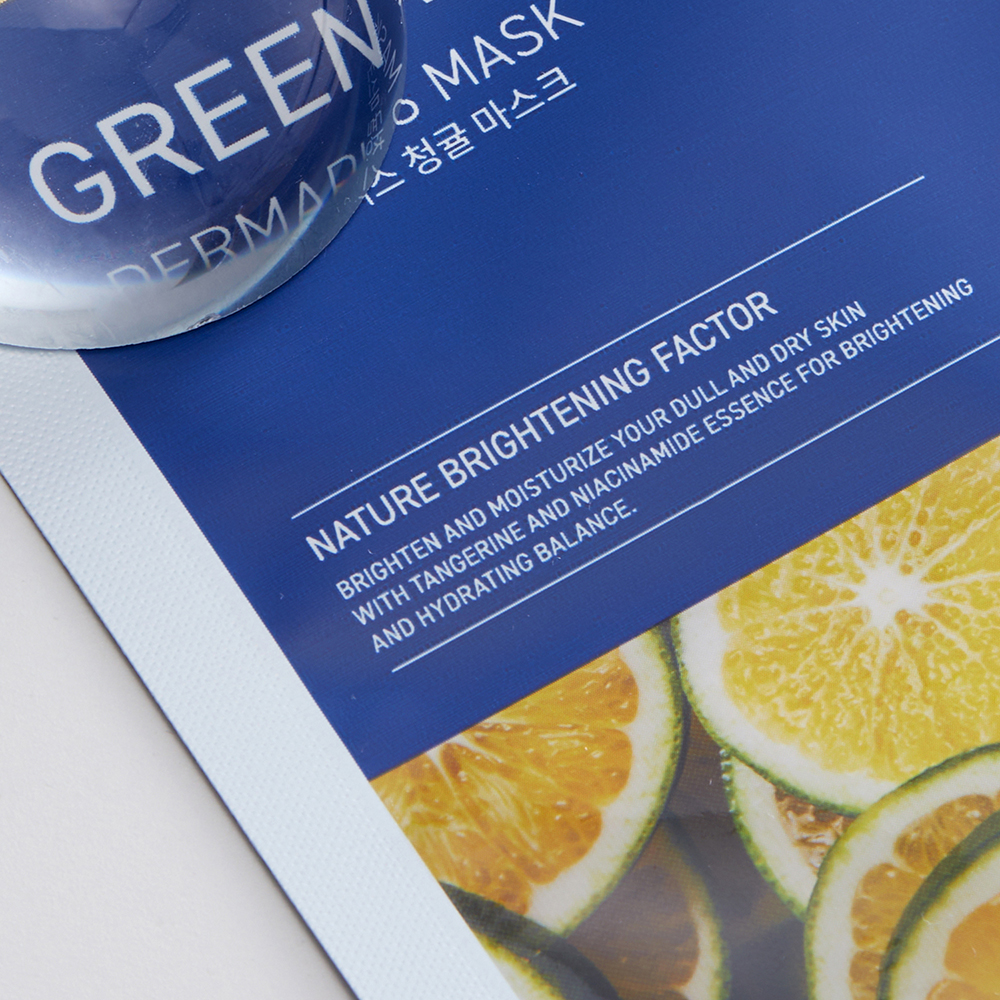 MEDIHEAL Dermaplus Green Tangerine Sheet Mask - masca de fata tip servetel formulata cu niacinamida si derivati de vitamina C, care contribuie la uniformizarea nuantei pielii si la mentinerea hidratarii - 22 ml