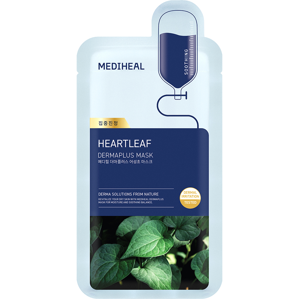 MEDIHEAL Dermaplus Heartleaf Sheet Mask - masca de fata tip servetel formulata cu extract de Houttuynia Cordata si acid hialuronic, care contribuie la reducerea disconfortului pielii si la sustinerea unui nivel optim de hidratare - 22 ml