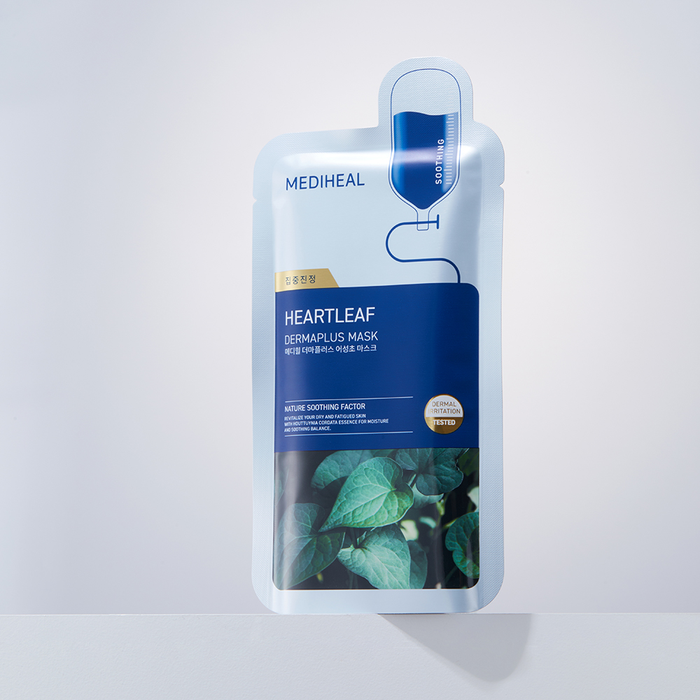 MEDIHEAL Dermaplus Heartleaf Sheet Mask - masca de fata tip servetel formulata cu extract de Houttuynia Cordata si acid hialuronic, care contribuie la reducerea disconfortului pielii si la sustinerea unui nivel optim de hidratare - 22 ml