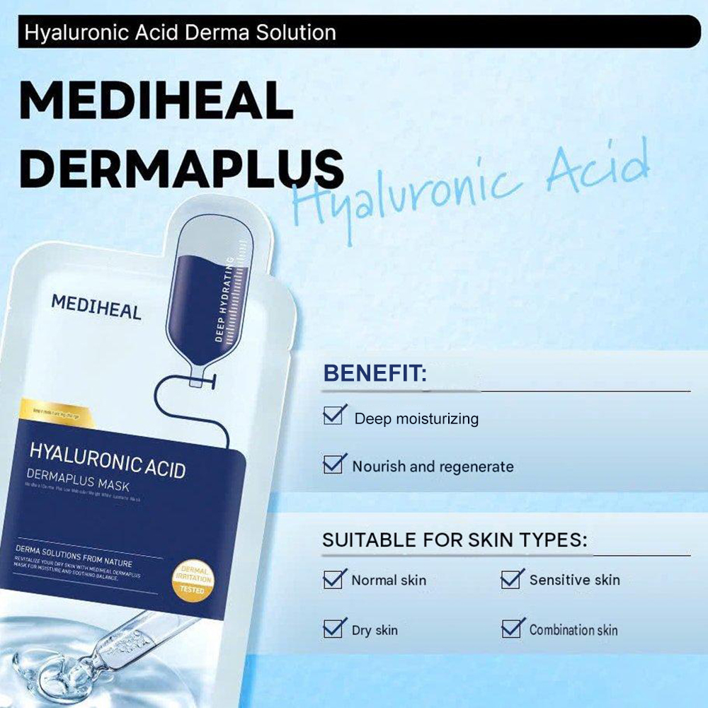 MEDIHEAL Dermaplus Low Molecular Hyaluronic Acid Mask 27 ml - Masca de fata formulata cu acid hialuronic si pantenol, care contribuie la hidratarea pielii si la metinerea confortului pielii