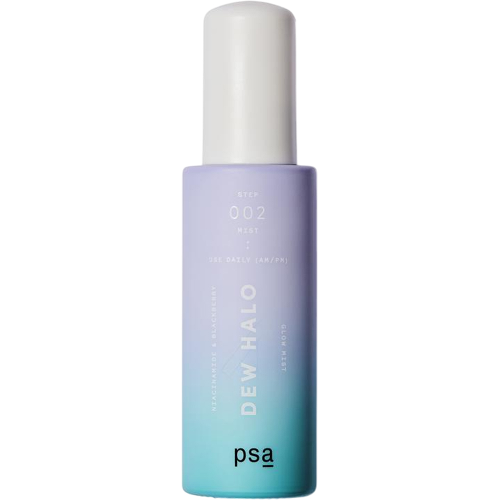 PSA Dew Halo Niacinamide & Blackberry Glow Mist – Spray facial iluminator cu 5% niacinamidă și extract de mure, 50 ml