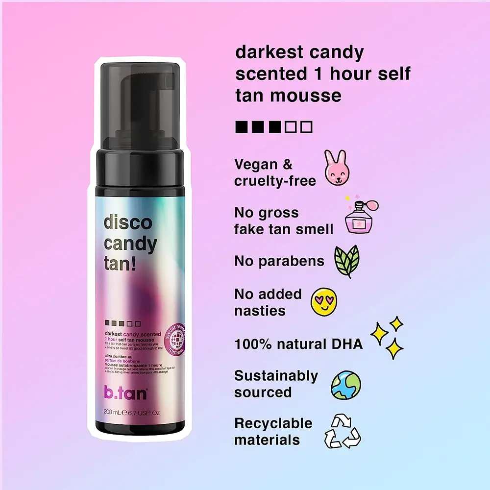 B.tan Disco Candy Spuma Autobronzanta Level 3 - Bronz Rapid si Rezistent, Parfum Dulce, 200 ml